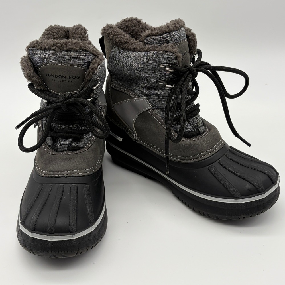 London Fog Croydon Kids Snow Boots Grey Black Faux Fur Lined Size 3 CL30204Y